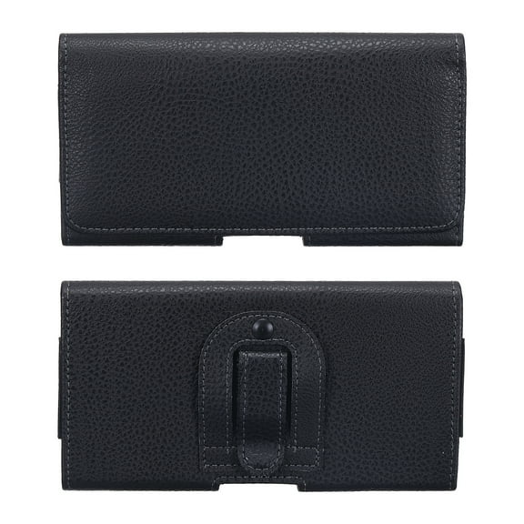 Phone Belt Holder Case for 6.6-7.2" Cell Phones, Horizontal Grain Leather Phone Belt Pouch, Black