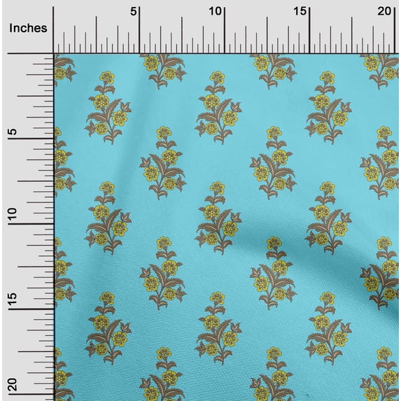 oneOone Viscose Jersey Aqua Blue Fabric Leaves & Flower Floral Quilting Supplies Print Sewing Fabric By The Yards 60 Inches Wide