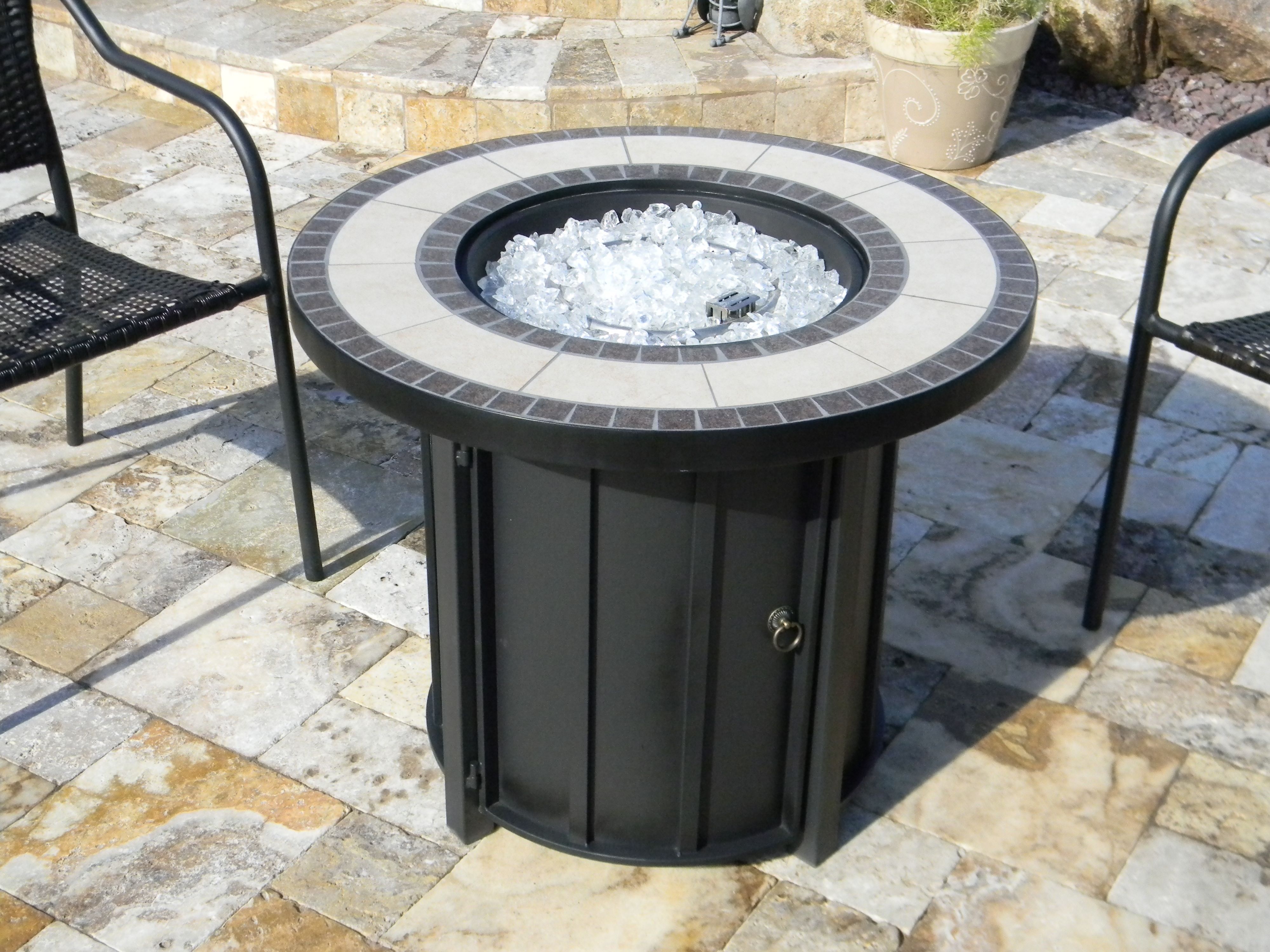 Hiland Round Propane Tile Top Fire Pit, Round Granite Top Fire Pit