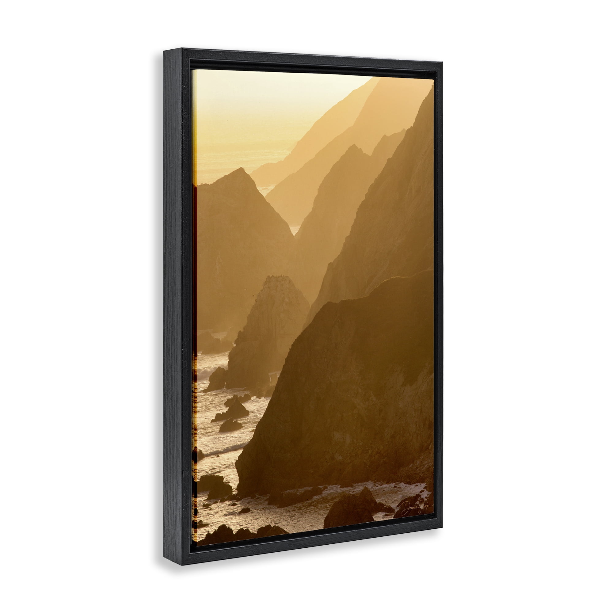 Stupell Industries Rocky Cliffs by Beach Landscape Photography Black Floater Framed Canvas Art Print Wall Art, 21 x 31