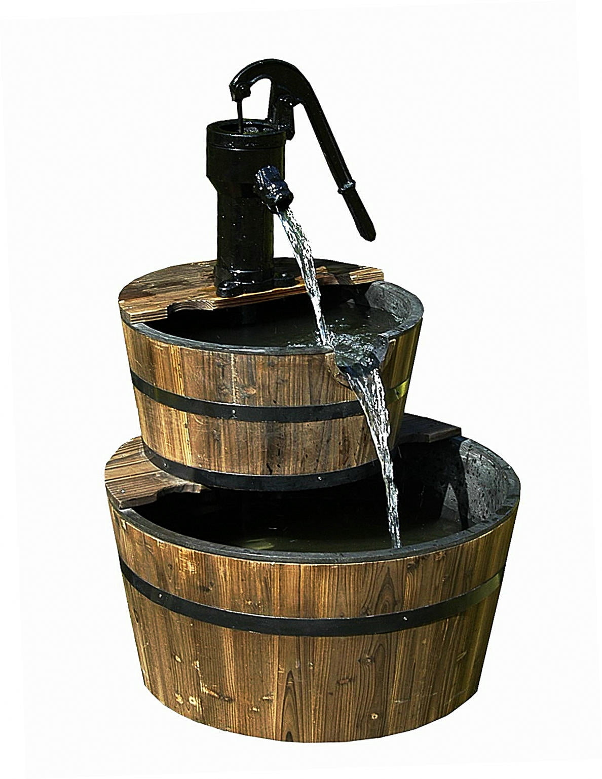 Westcharm Extra Large Cascading Water Fountain for Outdoor Outside Patio Yard | Decorative 2-Tier Wood Barrel Fountain with Pump | 37.5" Tall Garden Waterfall Fountain