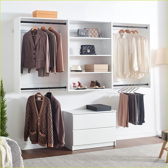 Closet Systems, Devi Modular Wall-Mounted Wood Closet with White Oak Finish | White | Wood