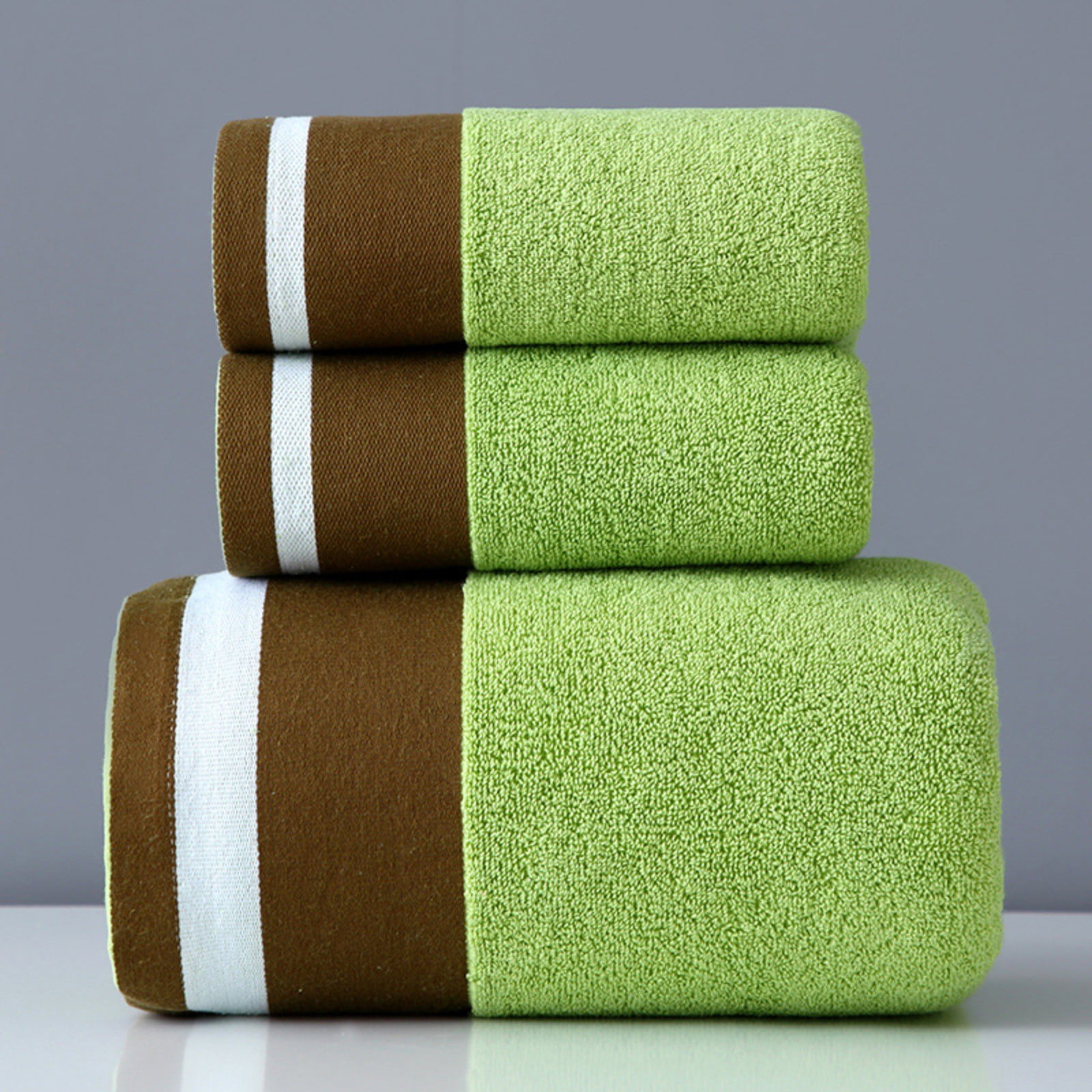 Woahu American Soft Linen Premium 3 Piece Towel Set,1 Bath Towel 1 Hand Towel 1 Washcloth,,600 Gsm 100% Cotton Turkish Towels for Bathroom, Green Towel Set