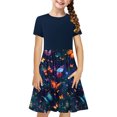 thumbnail image 2 of Spazoro Kids Girls A Line Dresses, Stretchy Wrinkle New Style Butterfly Print Short Sleeve Princess Dress for Child Girls Multicolor Size 13 T, 2 of 7
