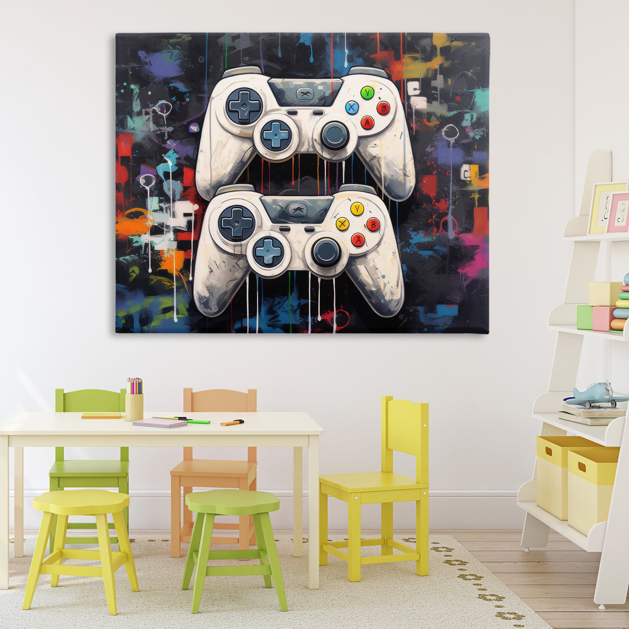 Stupell Industries Joystick Journeys with Paint Splatter Canvas Wall Art, design by Lazar Studio