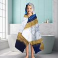 thumbnail image 6 of Blue Gold Wave Marble Pattern Hooded Bath Towel，60"x35" for Ages 3 To 12 Kids, Quick Dry Lightweight Soft Microfiber Hood Beach Towel Cover Up for Kids, 6 of 7