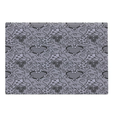 Gothic Cutting Board, Black Lace Style Needlecraft Pattern with Ornate Flowers Feminine Victorian Motifs, Decorative Tempered Glass Cutting and Serving Board, Large Size, Lilac Black, by Ambesonne