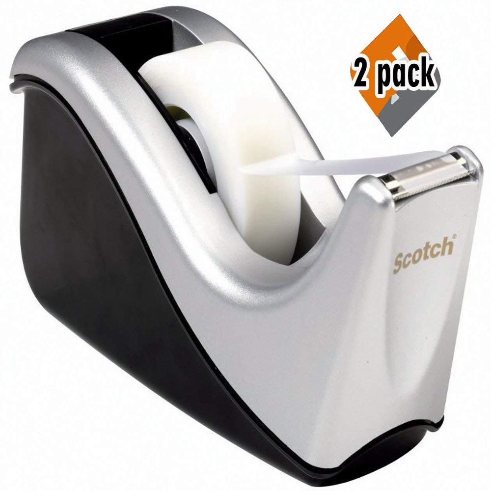 Scotch Desktop Tape Dispenser Silvertech, TwoTone (C60ST) 2 Pack, Deluxe twotone silver