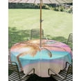 thumbnail image 3 of Outdoor Tablecloth with Umbrella Hole Zipper Coastal Round Tablecloth 60" Waterproof Outside Table Cloth Ocean Palm Tree Summer Beach Purple Blue Patio Table Cover Tablecloths for Picnic Party, 3 of 8