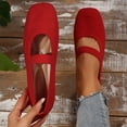 thumbnail image 2 of Dweltoz Mary Jane Ballet Flats for Women Slip on Square Toe Knit Flats Comfortable Breathable Work Low Heel Dress Shoes,Red 41, 2 of 9