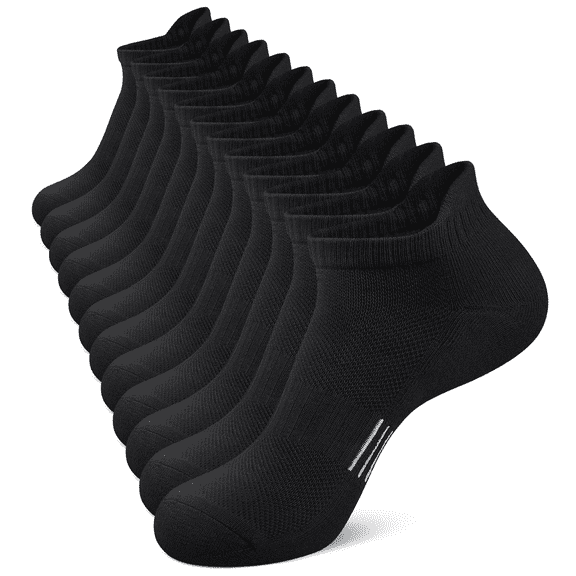 Loritta 6 Pairs Socks for Men Ankle Athletic Mens Running Socks Cushioned Black Low Cut Size 12-16