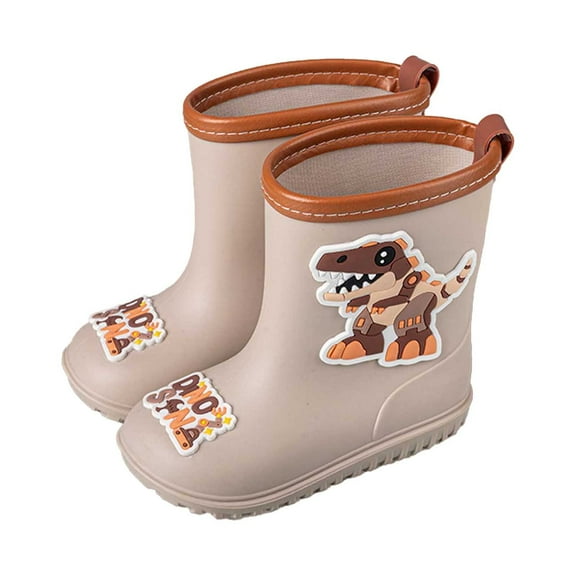 Gelikeya Toddler Girl Rain Boots Waterproof Cartoon Dinosaur Rain Shoes with Easy-On Handles (Beige, Size 5.5-6 Years)