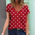thumbnail image 2 of ZHOGXU Women's T Shirt Polka Dot Printed V Neck Short Sleeve Loose Fit Lightweight Comfortable Breathable Tee Top For Daily Wear ,Red,M, 2 of 5