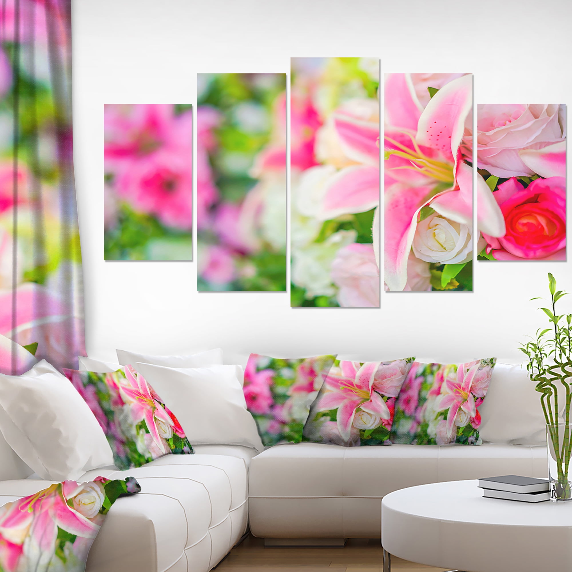 Roses Lily Bouquet Printed On Fabric Panel Make A Cushion Upholstery Craft