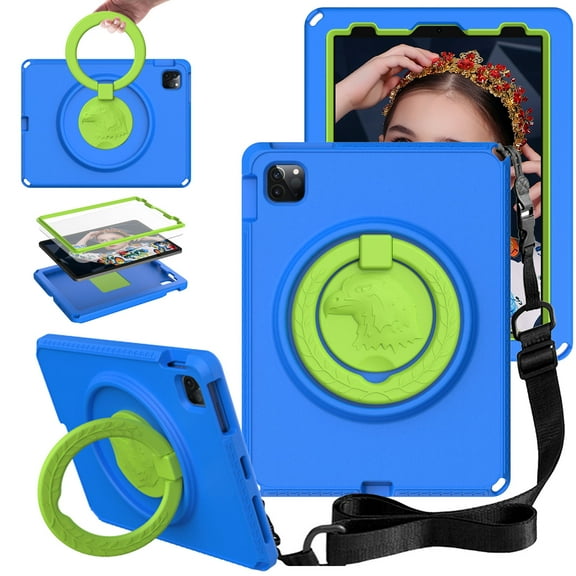 SaniMore Case for iPad Air 4th/5th, iPad Pro 11(2022/2020/2021/2018), Kid-friendly EVA Shockproof Case with Shoulder Strap Screen Protector Handle Stand Dual-layer Full Protective Case, Blue