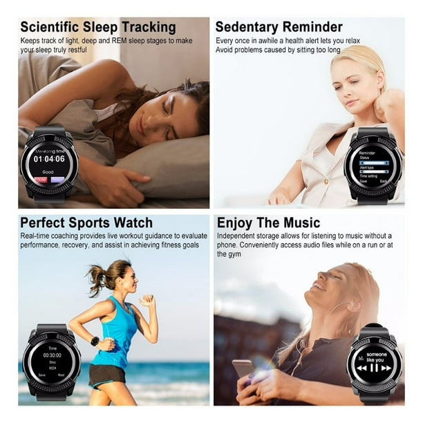 Generic V8 1.22 Inch Large Screen Smart Watch Card Smart Wear Sleep Monitoring Sports Step Counter Smart Watch Black