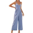 thumbnail image 1 of AherBiu Boho Rompers for Women Spaghetti Strap Deep V Neck Sleeveless Straight Wide Leg Jumpsuits, 1 of 2