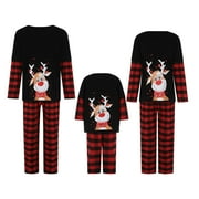 FOCUSNORM Family Christmas Matching Sets,Elk Plaid Family Christmas Clothes Christmas Matching Jammies for Adults and Kid