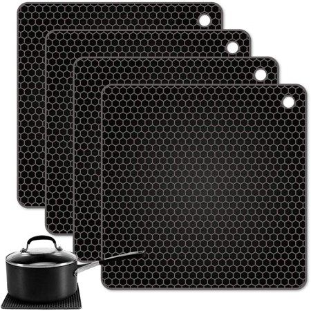 

4 Pcs Silicone Coasters Multi-Purpose Non-Slip Silicone Mat Heat Resistant Up to 230°C Spoon Rest Drink Coaster Table Mat for Kitchen - Black