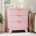 thumbnail image 3 of FANRAL Nightstand Set of 2,3 Large Drawer 30" Tall Night Stand,24" Wide Side Table,Wood Fluted Bedside Table Modern End Table Small Dresser for Bedroom,Pink Nightstand, 3 of 7