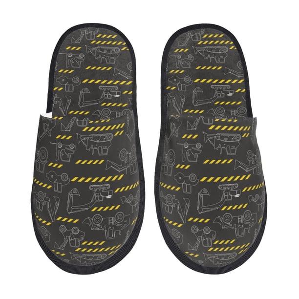 Balery Retro Excavator Pantuflas de Casa de Felpa Silenciosas con Diseño Estampado, Zapatillas Cómodas Antideslizantes de Algodón para Interior-Large