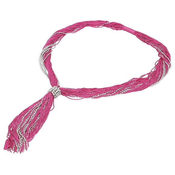 Fuchsia Tasseled Collar Glass Silvertone Seed Bead Beaded Necklace for Women Jewelry for Women Size 32" Boho Western Birthday Christmas Gifts