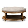 thumbnail image 2 of Linen Fabric Upholstered and Wood Button-Tufted Cocktail Ottoman with Shelf, 2 of 5