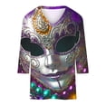 thumbnail image 3 of Tmtolofot Woman Blouses Mask Printed Shirts, V-neck 3/4 Sleeve Tops, Lady Carnival Party Costume, Teen Girls Comfy Tunic Pullover Shirt,#2_Silvery,Medium, 3 of 4
