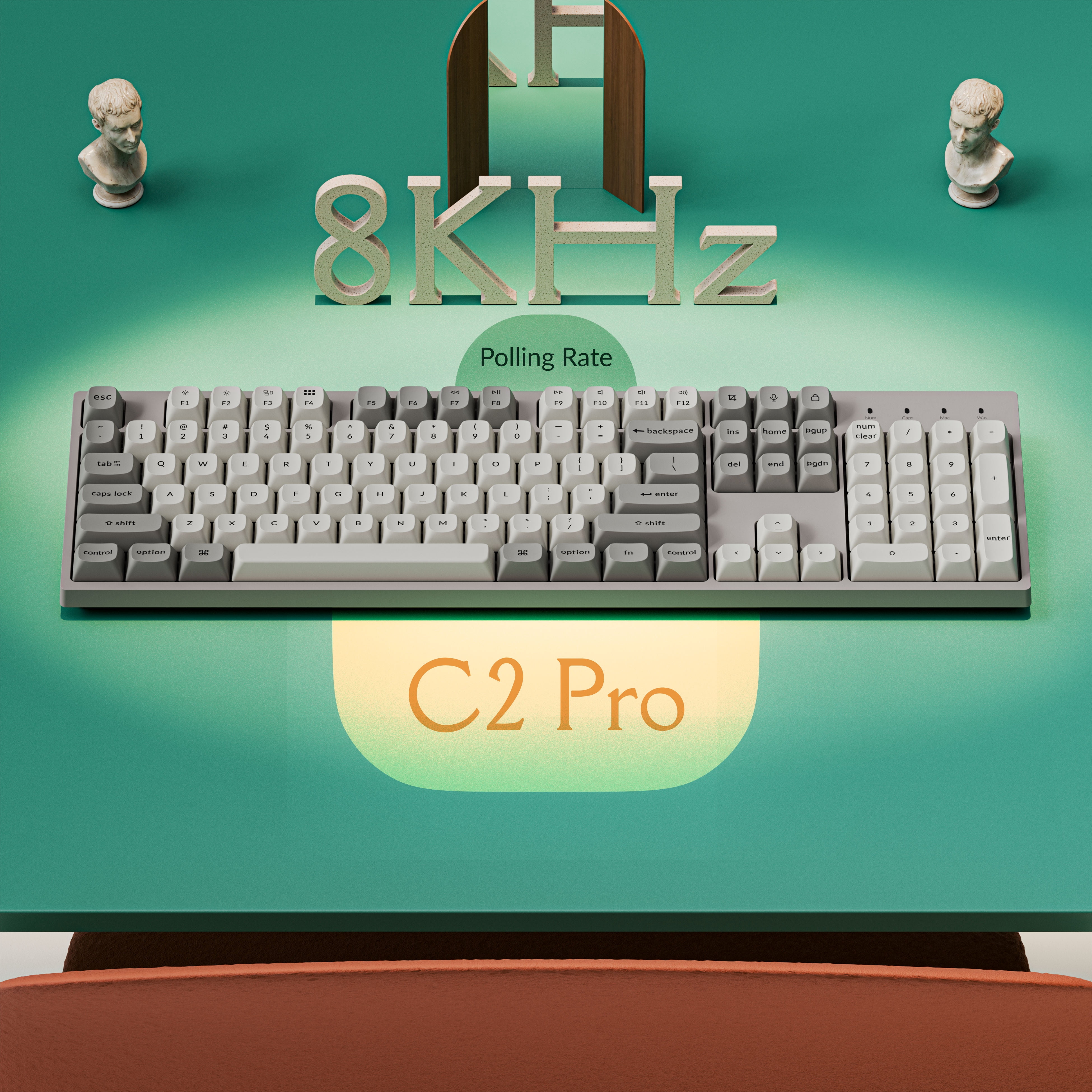 Keychron C2 Pro 8K 100% Full Size QMK Wired Custom Mechanical Gaming Keyboard TKL, Keychron Super Linear Red Switch