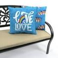 thumbnail image 2 of Jordan Manufacturing 16" x 16" Love is Love and Rainbows Light Blue Novelty Reversible Square Outdoor Throw Pillow with Welt (2 Pack), 2 of 11