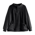 thumbnail image 4 of YAYUBA Women Fall Henley Snap Button Stand Collar Sweatshirt Long Sleeve Pocket Loose Oversized Casual Pullover Tops Size XL, Black, 4 of 4