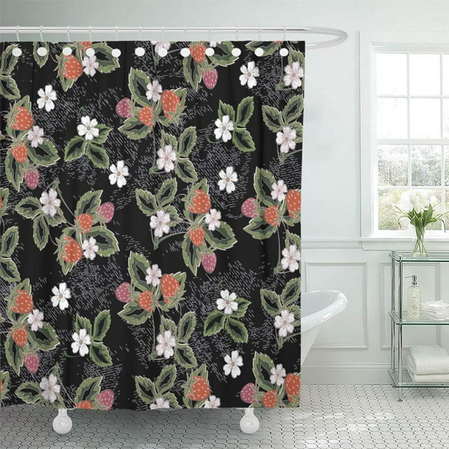 ABPHQTO Baya verde la estructura sin costura Decoración roja Postre Comida dietética Cortina de ducha fina Cortina de baño 165x180 cm ABPHQTO PKNMT66x72Shower-13187