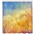 thumbnail image 3 of Ambesonne Nature Shower Curtain, Autumn Trees Gulls Sky, 69"Wx75"L, Blue Marigold Yellow, 3 of 3