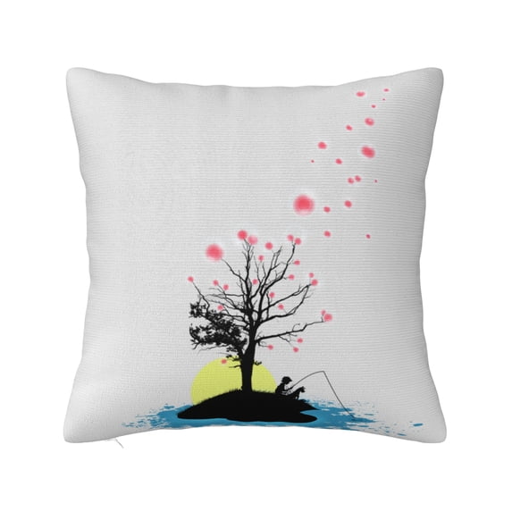 ZICANCN Fisherman Under Tree Decorative Throw Pillow Covers, Bed Couch Sofa Decorative Knit Pillow Covers for Living Room Farmhouse, 26"x26"