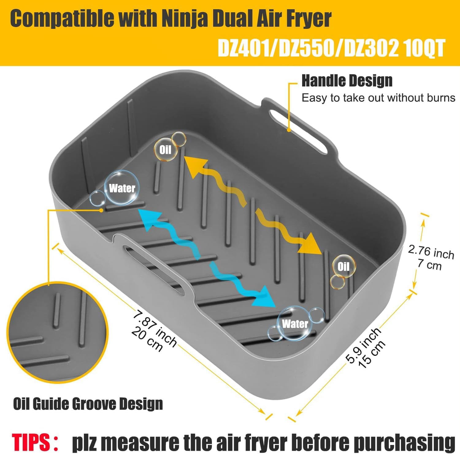 JJEAN-2PCs Air Fryer Silicone Liners for Ninja Foodi DualZone XL 2-Basket DZ550 DZ550GY/DZ401/DZ302, Reusable Food Grade Airfryer Baking Tray Replacement Accessories for Ninja/Cosori Dual-Bakset 9-10