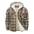 thumbnail image 4 of Flannel Hooded Jacket for Men Big and Tall Plaid Sherpa Thermal Lined Shirt Jacket Khaki S, 4 of 5