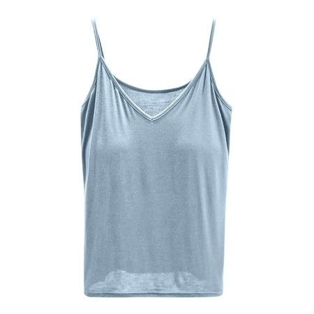 ZPYESWOW Tank Top with Built In Bra for Women Tank Top for Women Sleeveless Tops with Built In Bras Shelf Bra Padded Shirt Casual Tanks Loose Fit Light Blue XXL