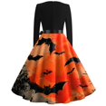 thumbnail image 3 of Vestido de Halloween para mujer, vestido vintage de manga larga con estampado de murciélago rojo, disfraz gótico para fiesta, 3 of 3