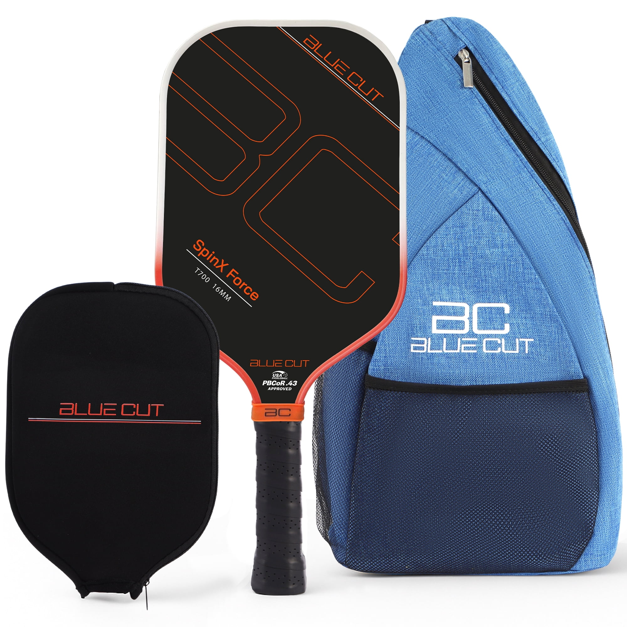 Blue Cut Pickleball Paddle – USAPA Approved Pickleball Paddles Racket with T700 Carbon Fiber, 16mm Honeycomb Core, Spin Surface, Pro Power Speed & Control – Includes Carry Bag