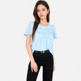 thumbnail image 2 of Women's Lace Yoke Short Sleeve Blouse with Pleated Front - Large, Blue, 2 of 7