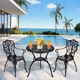thumbnail image 4 of Ensemble Bistro d'Extérieur en Aluminium Coulé Résistant à la Rouille – Table de Patio 3 Pcs et 2 Chaises avec Trou pour Parasol – Résistant aux Intempéries, Design Classique pour Jardin, Balcon, Véranda – Fini Noir, 4 of 8