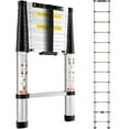 thumbnail image 1 of VEVOR Telescoping Ladder, 12.5 ft Aluminum One-button Retraction Collapsible Extension Ladder, 375 lbs Capacity w/ Non-slip Feet, Portable Multi-purpose Compact Ladder for Home, RV, Loft, ANSI Listed, 1 of 9
