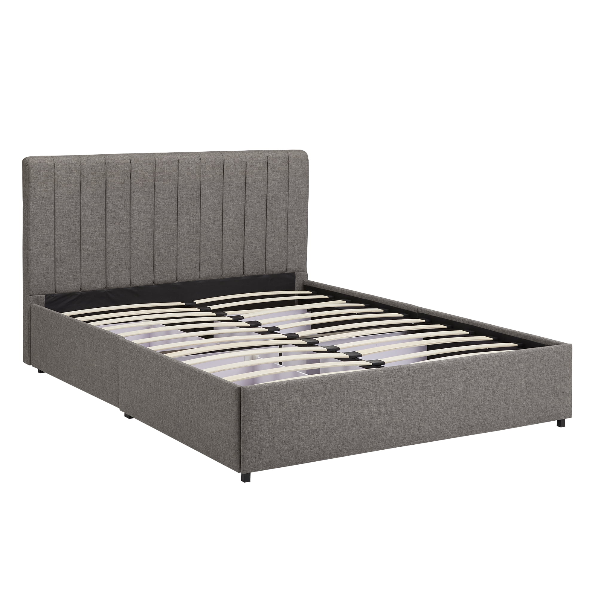 Weston Home Gaylen Gray Linen Storage Platform Bed with Channel Headboard, Queen
