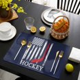 thumbnail image 3 of Navy Blue American Flag Placemats Set of 4, Abstract Red Hockey Stripes Us Flag Placemats for Dining Table, Place Mats for Kitchen Tabletop, Waterproof Wipeable Dining Table Mats Set, 3 of 9