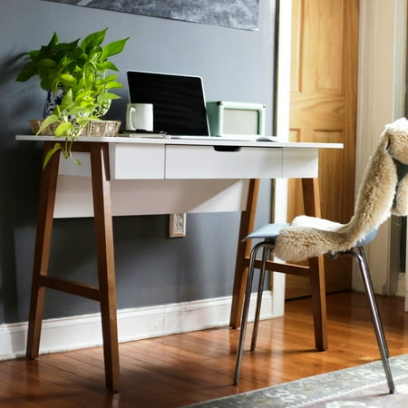 Nathan James Telos Home Office Computer Desk With Drawer White