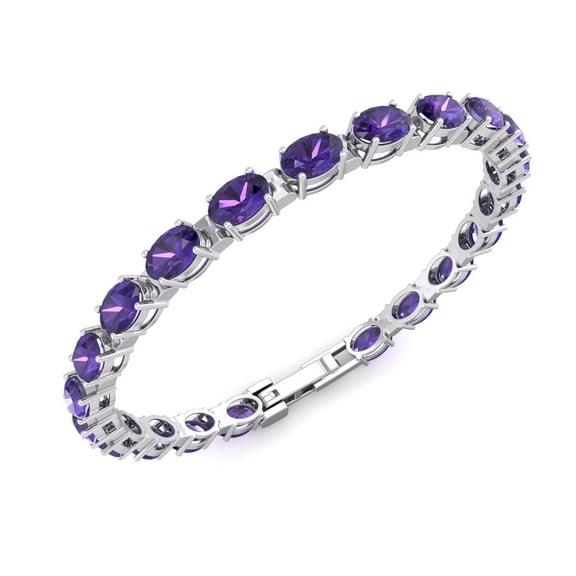 Belinda 6 x 4 mm Oval Cut 7 CTW Amethyst Tennis Bracelet for Women, 7.25" Birthstone Tennis Bracelet with Box Tongue Clasp.