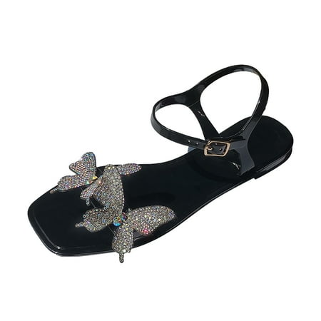 

LUOGENLI Female Sandals Women Comfortable Arch Support Women Shoes Fashion Bright Diamond Bowknot Bright Diamond Sandals Flash Diamond Flat Sandals Sandalias De Mujer De Verano Baratas 41