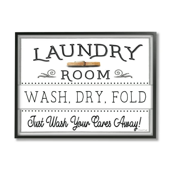 Stupell Industries Wash Cares Away Laundry Typography Painting Black Framed Art Print Wall Art, 14 x 11