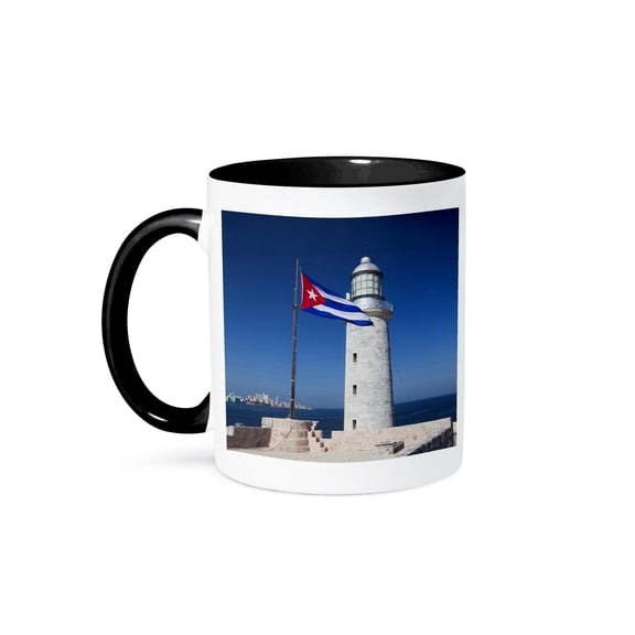3dRose, Cuba, Havana, Morro Castle lighthouse - CA11 WBI0039 - Walter Bibikow, 11oz Two-Tone Black Mug