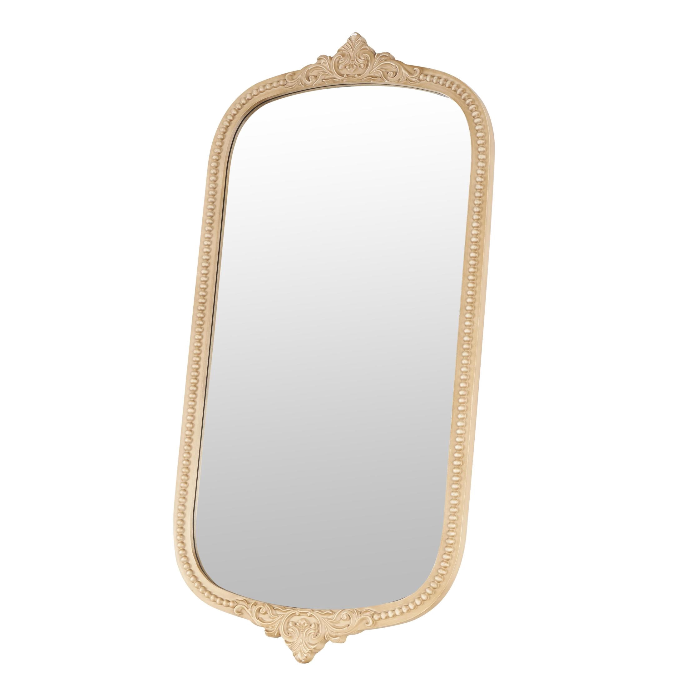 DecMode 24" x 48" Light Brown Oval Scroll Wall Mirror with Beaded Frame